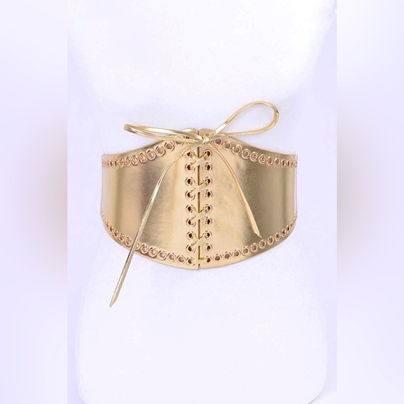 Gold Metallic Lacing Corset Statement Belt - Picture 1 of 2